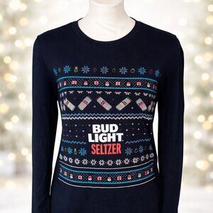 Bud Light Seltzer Ugly Christmas Sweater Style Long Sleeve Tee NWOT